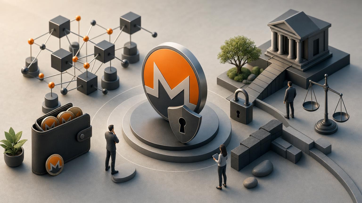 A Monero wallet and XMR transaction checklist illustrating on-chain privacy, network metadata, address verification and responsible use
